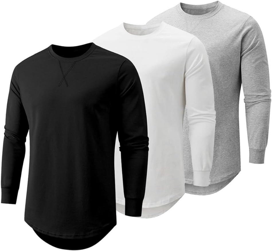 JMIERR Mens 3 Pack Cotton Hipster Hip Hop Longline Crewneck JMIERR Mens 3 Pack Cotton Hipster Hip Hop Longline Crewneck