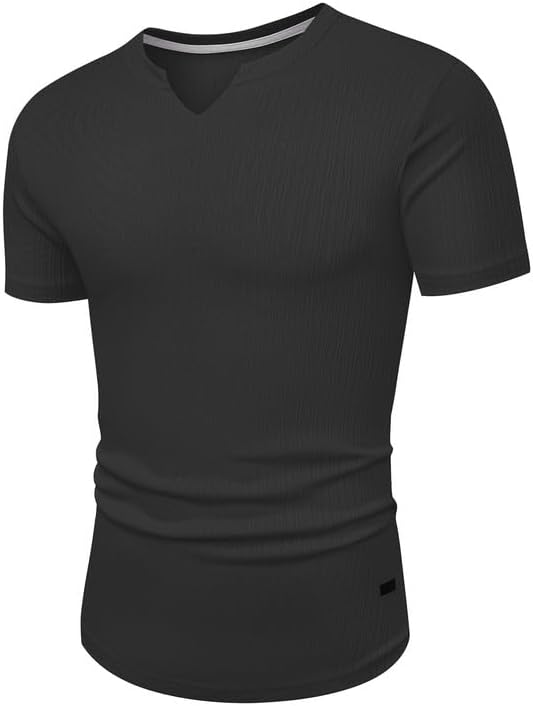 JMIERR Mens Muscle Slim T Shirt V-Neck Longline Henley Shirt Gym Workout Athletic Ribbed Tee Shirts