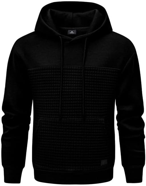 JMIERR Men's Hooded Sweatshirt Casual Long Sleeve Drawstring Plaid Jacquard Pullover Hoodies with Pockets