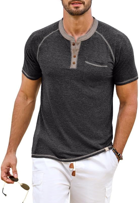 JMIERR Mens Henley Short Sleeve T-Shirt Cotton Casual Shirts