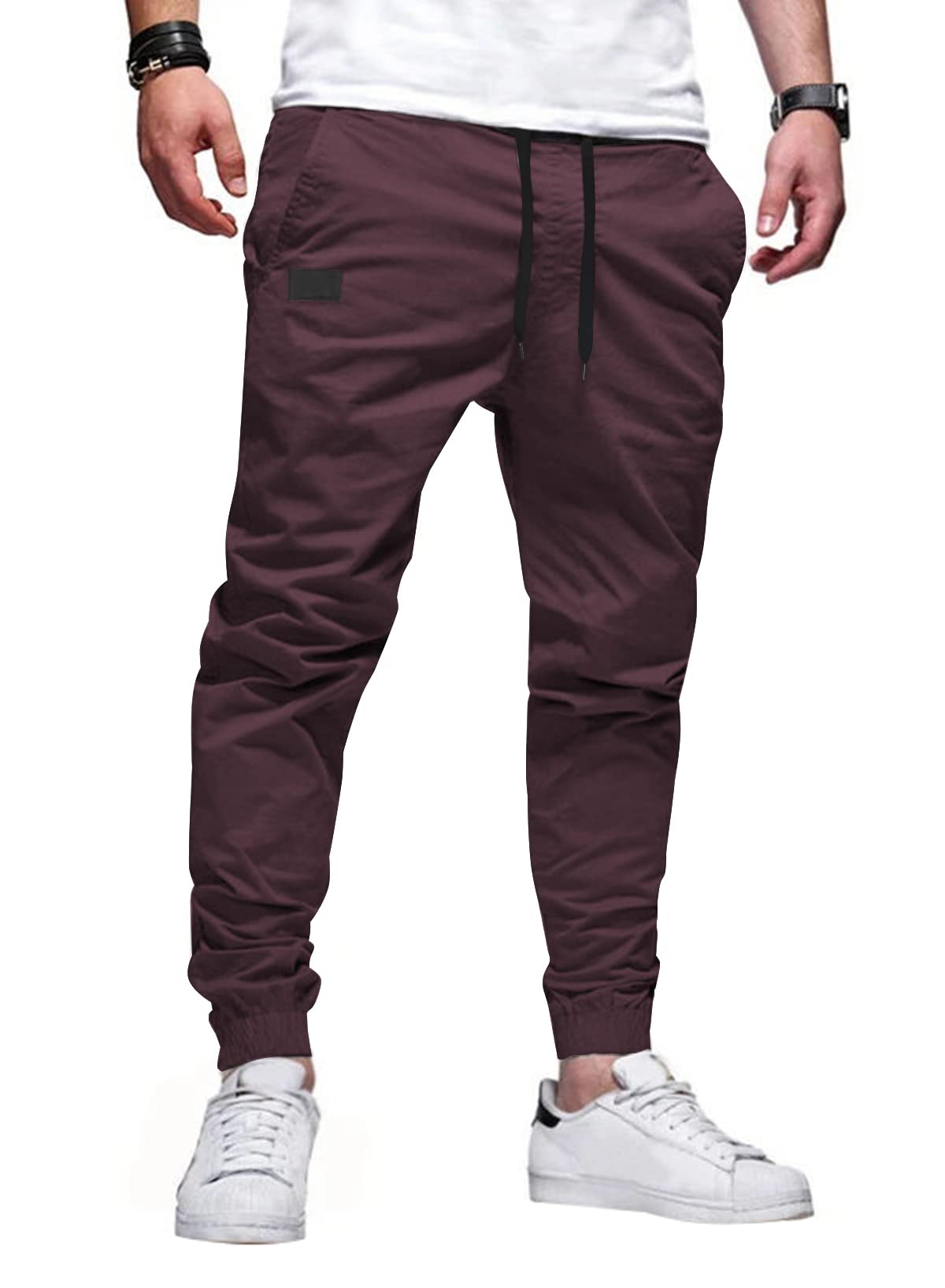 JMIERR Mens Casual Joggers Pants - Cotton Drawstring Chino