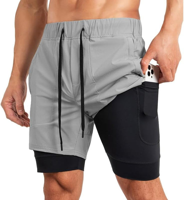 JMIERR Mens 2 in 1 Running Shorts 5" Quick Dry Athletic Workout Shorts with Compression Liner Zip Pockets and Towel Loop