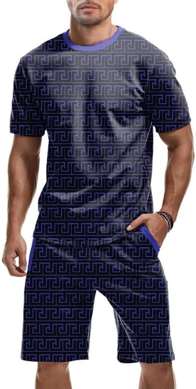 JMIERR Men's Jacquard Knit Lounge Sets Short Sleeve T-Shirts and Shorts Matching Set Loungewear Sweatsuit