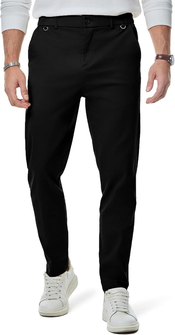 JMIERR Men's Chino Pants Casual Stretch Waist Tapered Trousers with D-Ring Detail