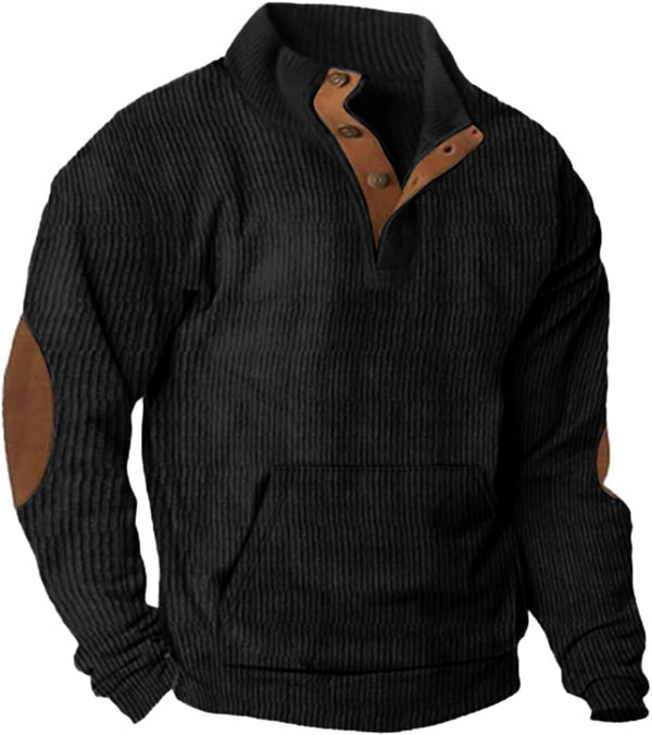 JMIERR Mens Corduroy Sweatshirt Casual Long Sleeve Stand Collar Button Pullover Sweatshirts with Pockets