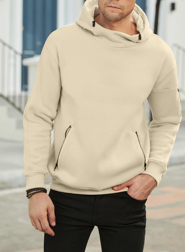 JMIERR Mens Hoodies Pullover Sweatshirt Long Sleeve Solid Drawstring Hooded Sports Sweatshirt with Zip Pockets