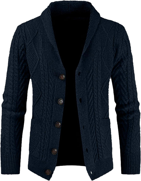 JMIERR Men's Casual Wool Blend Cardigan Sweaters Long Sleeve Shawl Collar Buttons Down Cable Knit Sweater