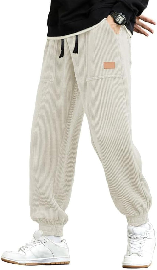 JMIERR Mens Corduroy Joggers Pants Casual Cargo Pants Drawstring Elastic Waist Baggy Tapered Sweatpants with Pockets