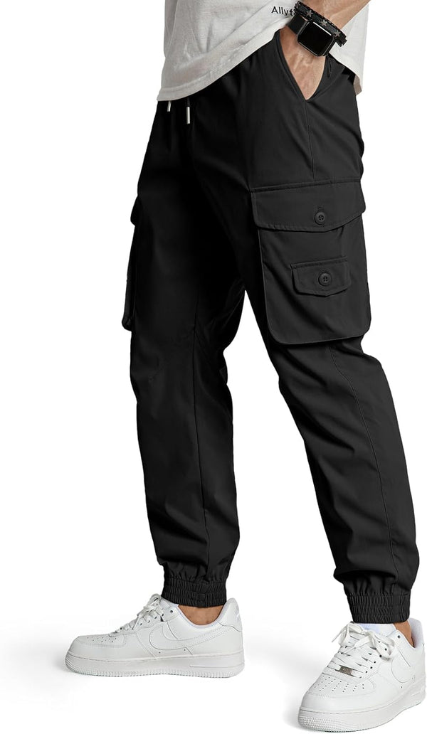 JMIERR Men's Casual Cargo Joggers Pants Stretch Elastic Waist Drawstring Tapered Pants with Pockets