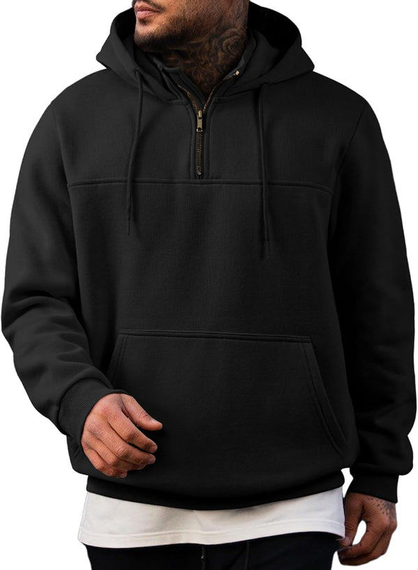 JMIERR Mens Casual Cotton Hoodies Drawstring Quarter Zip Pullover Sweatshirts
