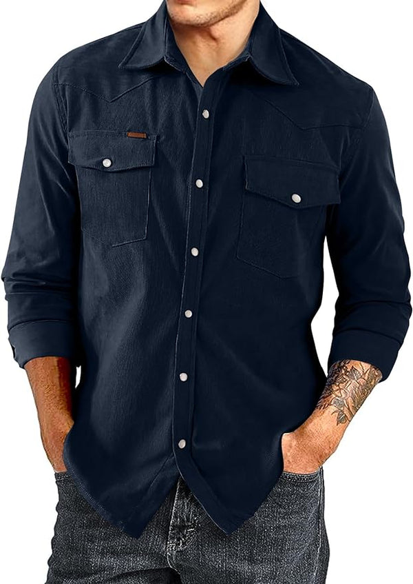 JMIERR Men's Corduroy Shirts - Casual Western Long Sleeve Button Down Lightweight Shacket Jackets with 2 Flap Pocket