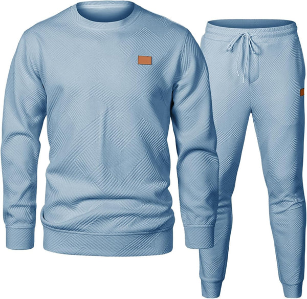 JMIERR Mens 2 Piece Outfits Knit Jacquard Pullover Sweatshirt Tracksuit & Joggers Sweatpants Sweatsuit Sets with Pockets