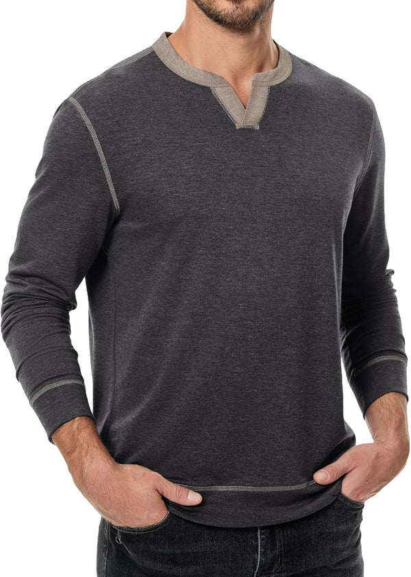 JMIERR Men's Slim Henley Shirts V-neck Longline T-Shirt Casual Lightweight Sweatshirts V-neck Basic T-Shirt Raglan Sleeve