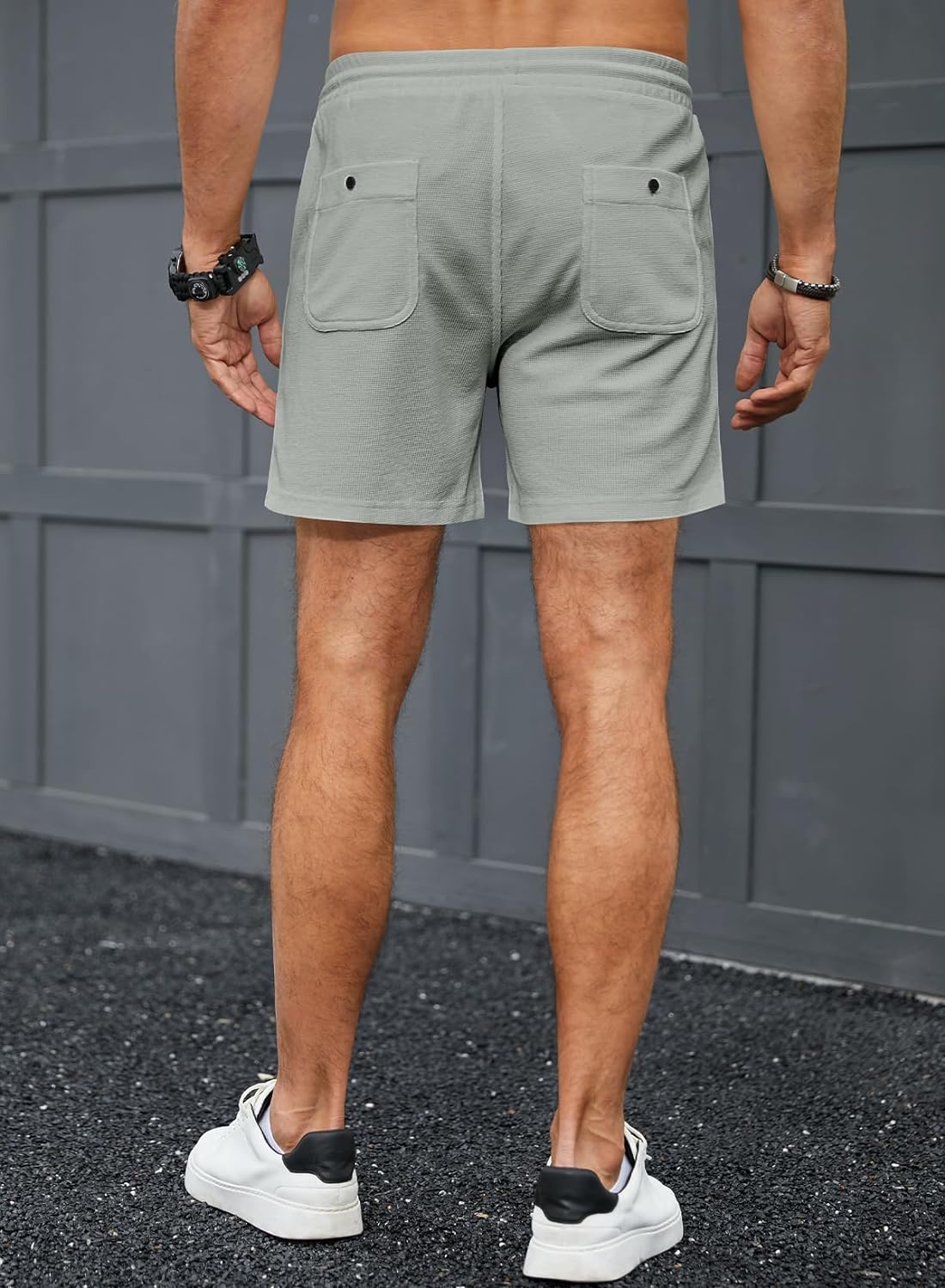 JMIERR Mens Casual Shorts Waffle Elastic Waist Drawstring