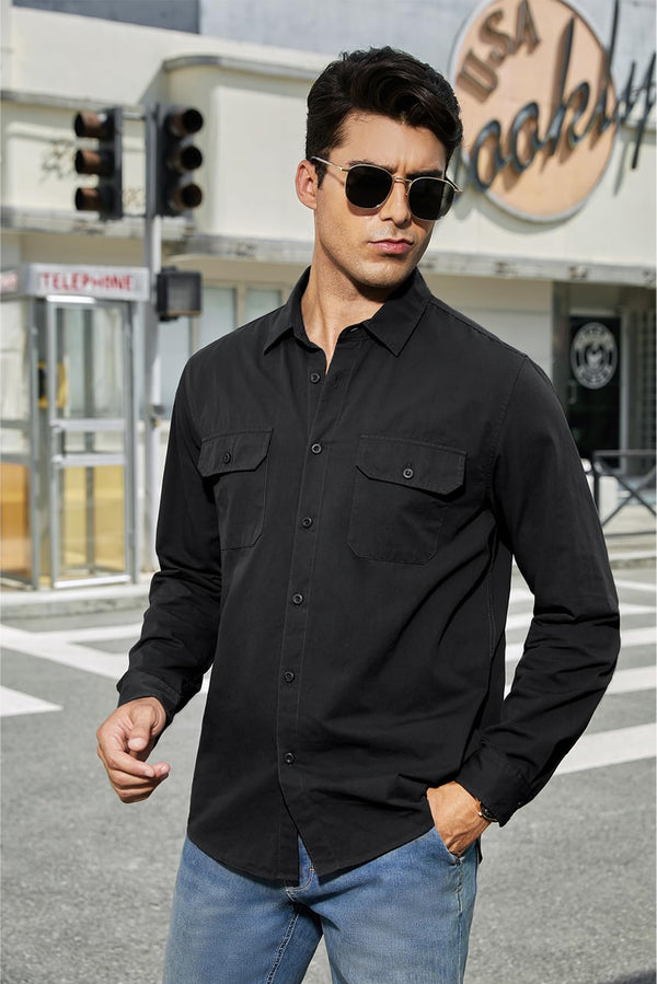 JMIERR Mens Cotton Causal Button Down Shirts Regular-Fit Long-Sleeve Dress Shirts with Pockets