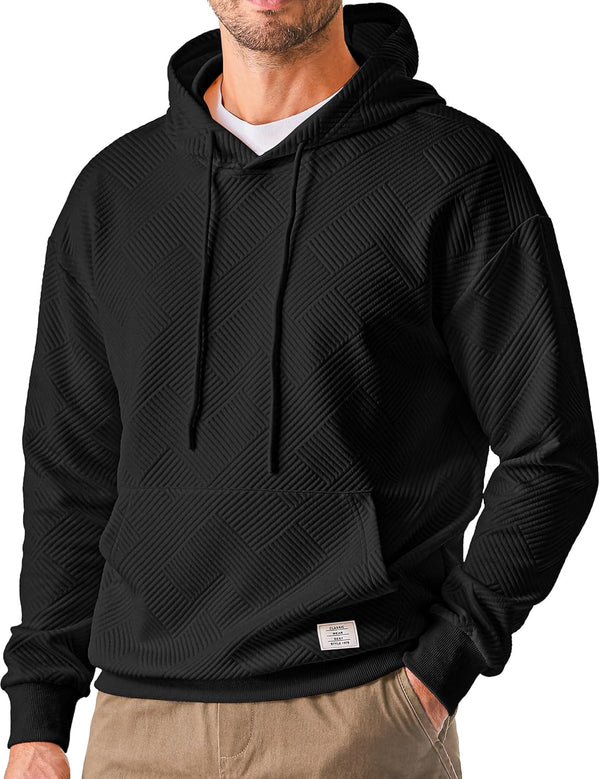 JMIERR Mens 2024 Hoodies Sweatshirts Texture Hooded Collar Drawstring Long Sleeve Casual Pullover Shirt