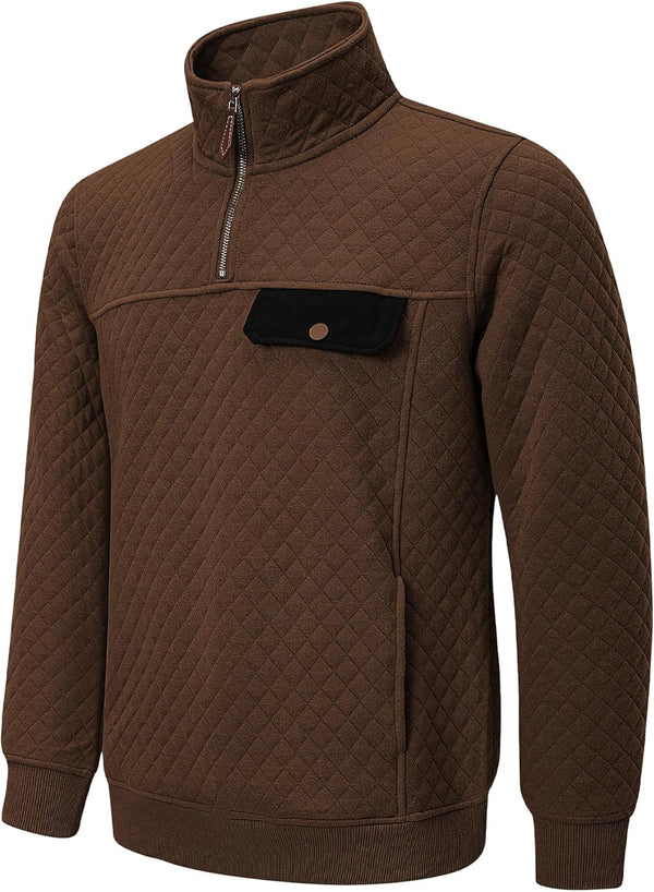 JMIERR Men's Quilted Sweatshirt Casual Long Sleeve Outdoor Stand Collar Quarter-Zip Pullover Sweatshirts